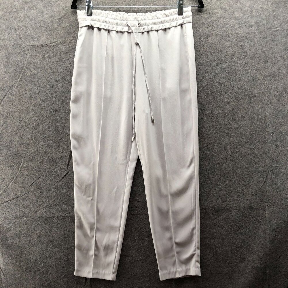 Zara Crop Pants Womens S Off White Gray Pull On Tapered Ankle High Rise